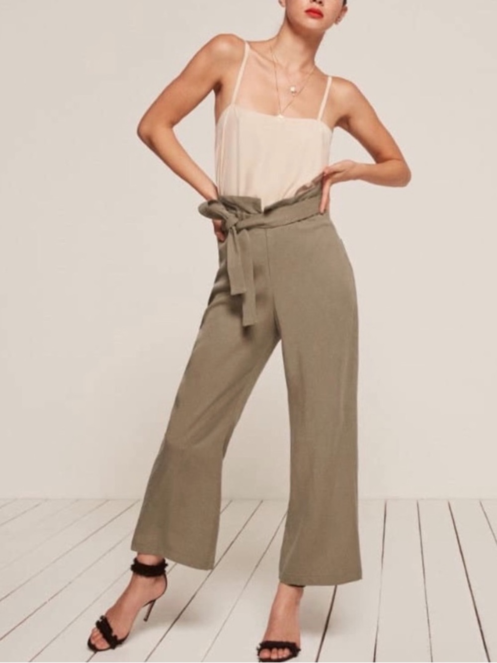 Reformation High-Waisted Paperbag Wide Leg Pants in Taupe
